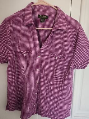 Eddie Bauer Pink Purple Checked Short-Sleeve Button-Down Shirt